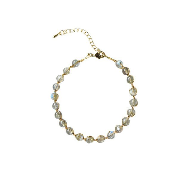 14K Gilded Natural Crystal Blue Moonstone Bracelet For Women