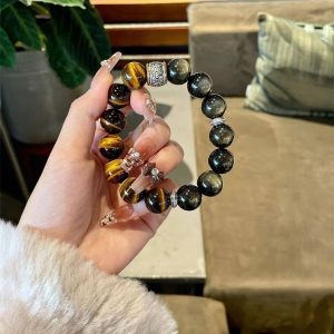 Women's Tigereye Silver Stone Double Bracelet