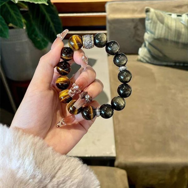 Women's Tigereye Silver Stone Double Bracelet