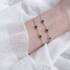 French Retro S925 Sterling Silver Three Lovely Emerald Gemstone Bracelet