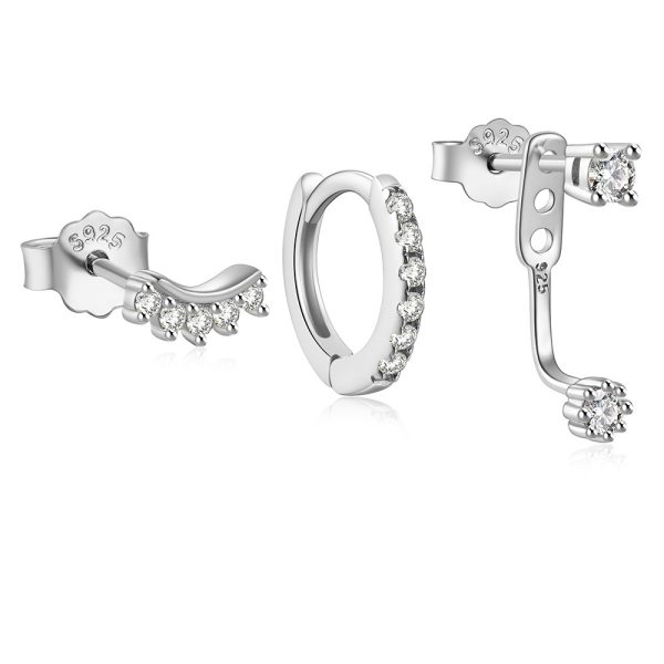 Temperament Matching Zircon Three-piece Set 925 Silver Earrings