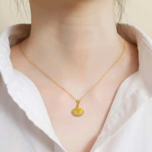 Strong Color Retention 18K Gold Ocean Series Pendant Gold Necklace