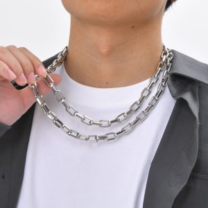 Steel Color Hip Hop Stainless Steel Rectangular Chain Chunky Necklace