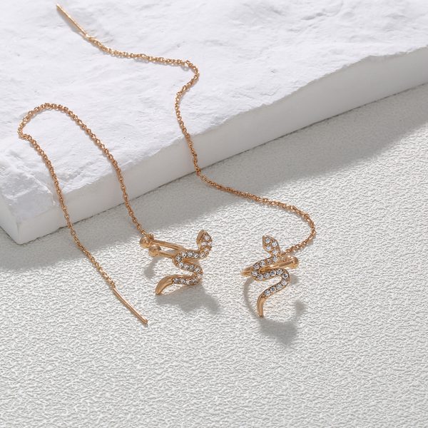 Cross Border Jewelry Wholesale Niche Design Earrings Female Fashion Europe And America Snake Shaped Copper Micro Set Zircon Long Tassel Ear Line