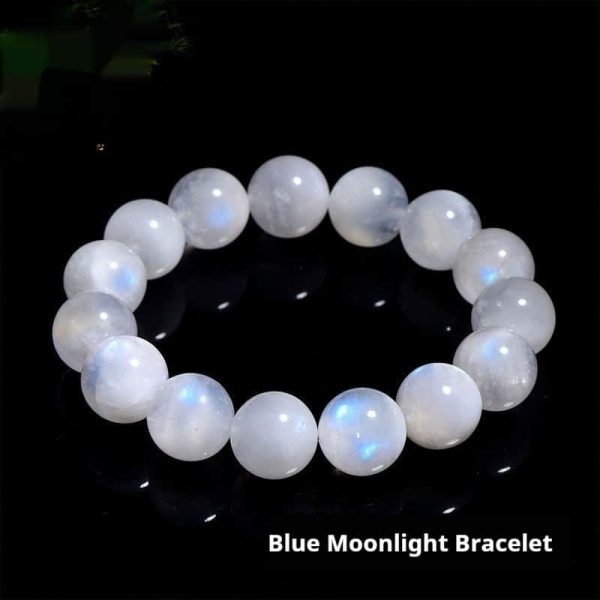 Natural Blue Moonlight Round Bead Bracelet In White