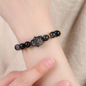Creative Niche Cute Lying Rabbit Simple Obsidian Bracelet