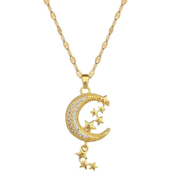 Moon Tassel Light Luxury Temperament Gorgeous Full Diamond Necklace