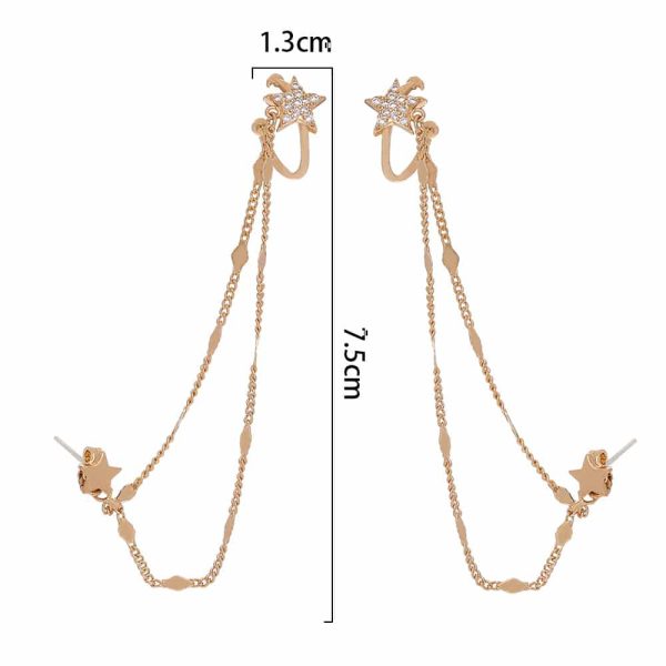 Ear Bone Clip Ear Line Integrated Long Tassel Earrings Micro Set Zircon Five Pointed Star Earrings Ear Clip Jewelry