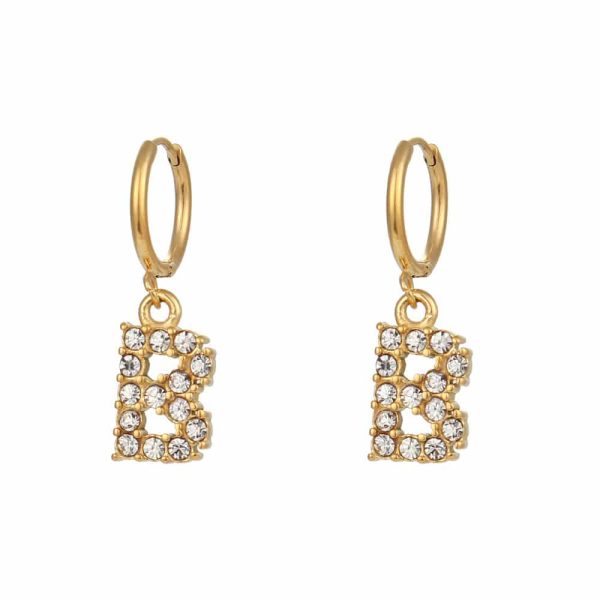 18K Gold Plated Micro Set Zircon Letter Earrings For Women
