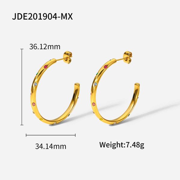 Stainless Steel Set Colored Zircon Earrings