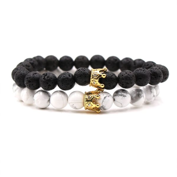 Jewelry White Turquoise Black Frosted Stone Crown Set Couple Bracelet