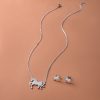 Stainless Steel Gold Silver Unicorn Horse Necklace Earrings Jewelry Set