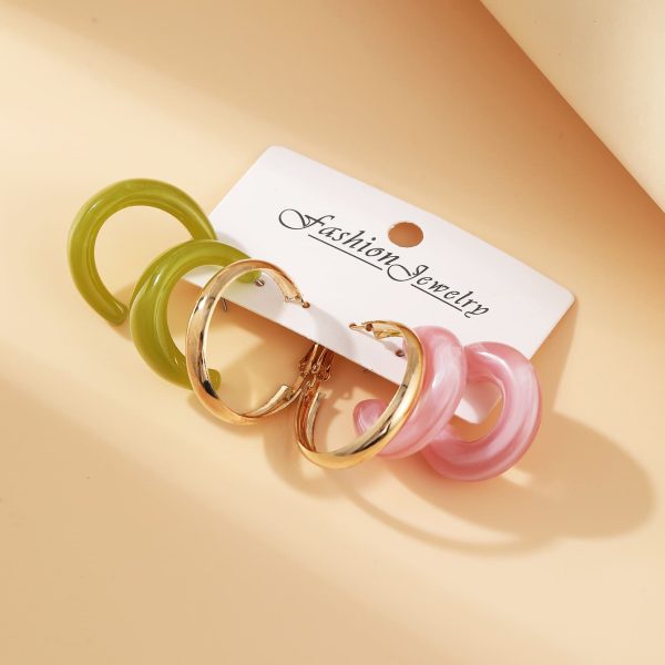 3Pairs Of Green Acetate Earrings Set