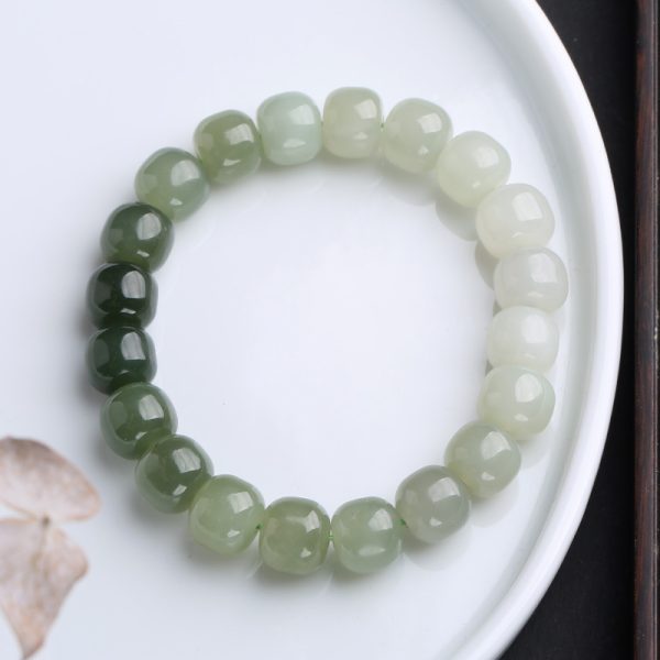 Natural Hetian Jade Buddha Beads Bracelet Single Circle Gradient