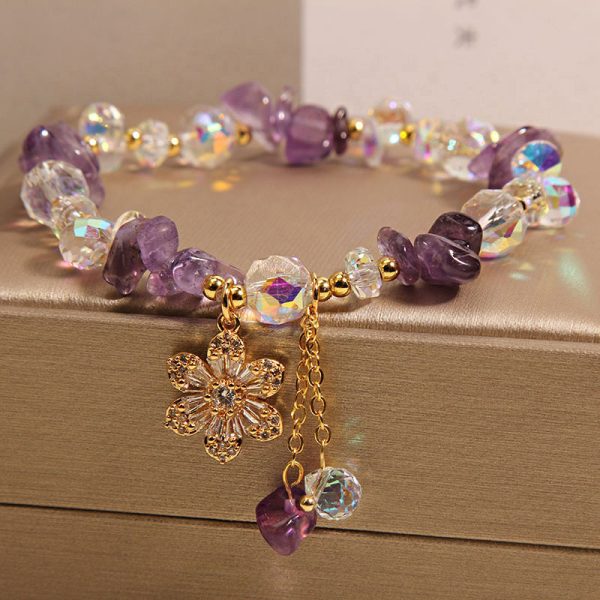 Amethyst Zircon Flower Pendant Women's Bracelet