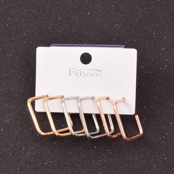 Alloy Metal Hoop Square Earrings Set