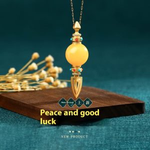 Ethnic Style Ancient Style Gold-plated Inlaid Imitation Old Honey Round Beads Vajra Men's And Women's Pendant Necklace