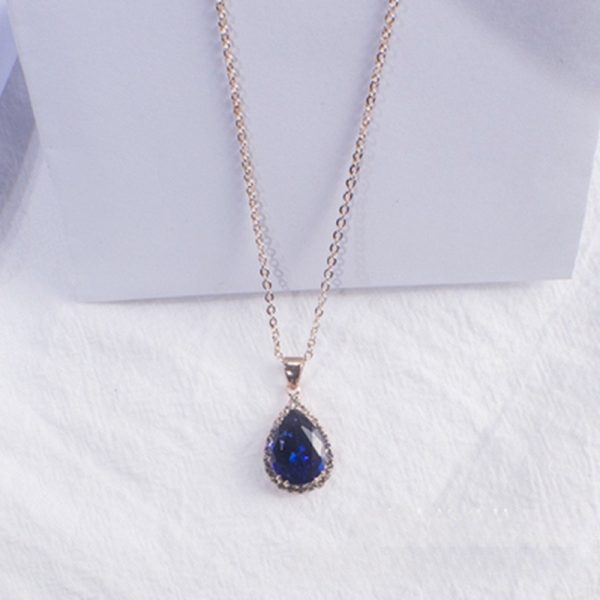 Water Drop Rose Gold Rhinestone Elegant Pink Color Necklace