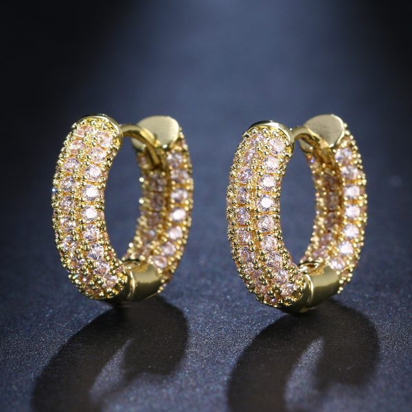 Copper Plating 18K Gold OL Circle Full Zircon Earrings