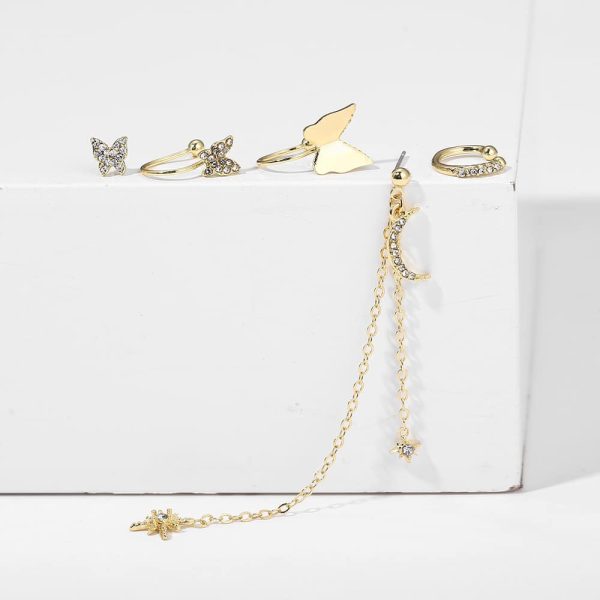 Butterfly Star Moon Rhinestone Earring Set 5 Piece Set