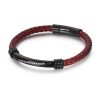 Men's Geometric Elbow Stainless Steel Diamond Leather Woven Bracelet