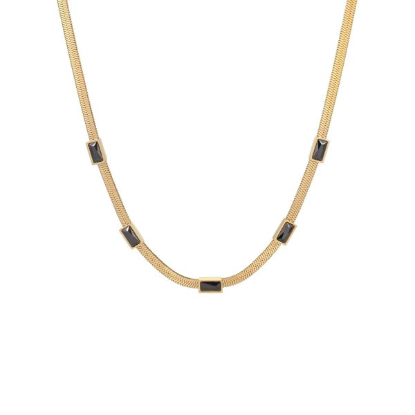 RETRO Geometric Square Zircon Necklace Stainless Steel Necklace Chain Like Flat Snake