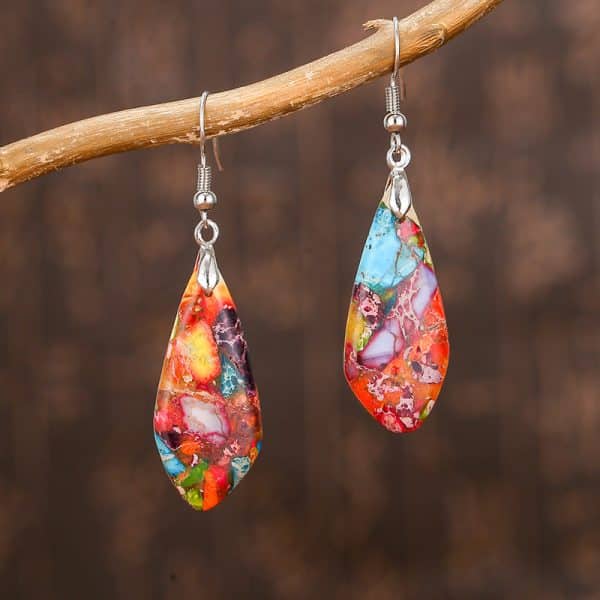Colorful Emperor Stone Water Drop Geometric Shape Stone Earrings For Women