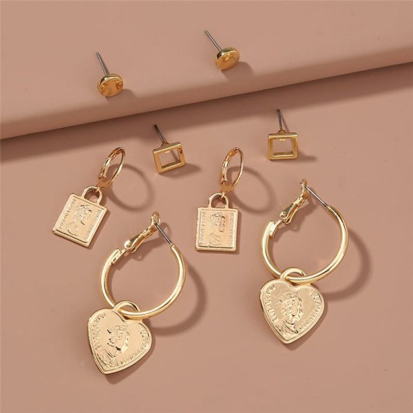 Metal Portrait Love Pendant Fashion Personality Combination Set Earrings