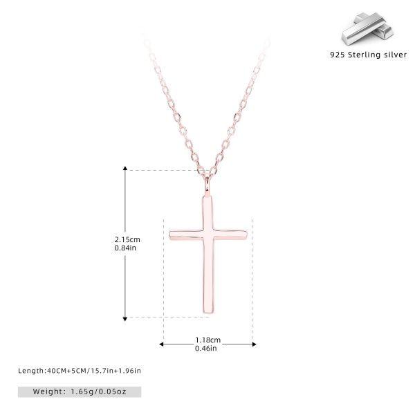 New S925 Sterling Silver Necklace Simple Glossy Cross Pendant Clavicle Chain Fashionable All Match Jewelry