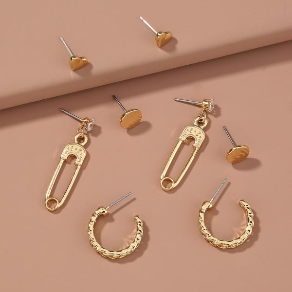 Korean style cold wind geometric set earrings creative metal wild trend temperament ladies earrings earrings