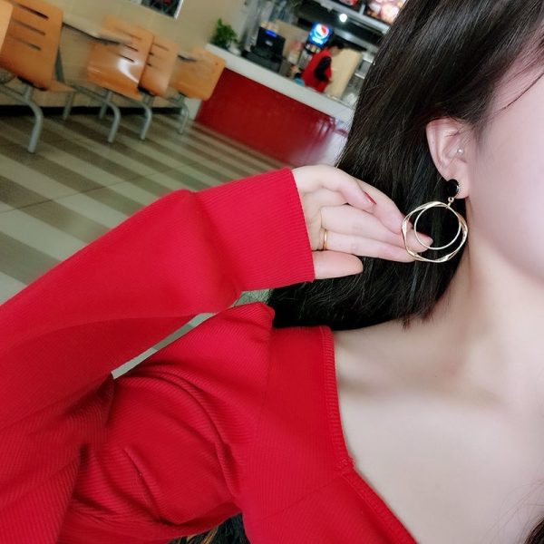 Women's Silver Needle Irregular Ring Circle Vintage Earrings