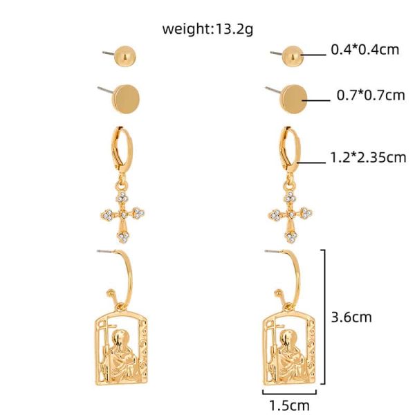 Hot selling hip-hop street accessories in Europe and America, diamond cross portrait tag earrings set earrings