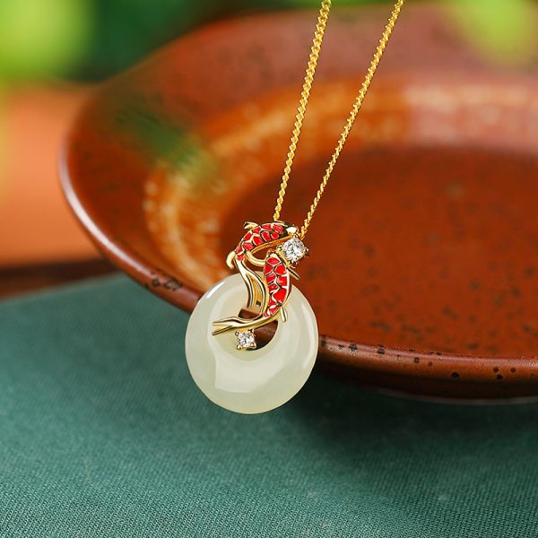 Sterling Silver Gold-plated Hetian Jade National Fashion Enamel Vintage Necklace