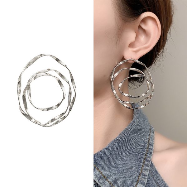 Style Exaggerated Big Circle Three-dimensional Twisted Personality Ear Studs Cold Style High Sense
