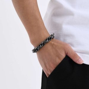 Stainless Steel Twist Thick Retro Male Gray Bracelet