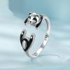 Cute Panda Open Ring Sterling Silver White Gold Plated Ring Bracelet