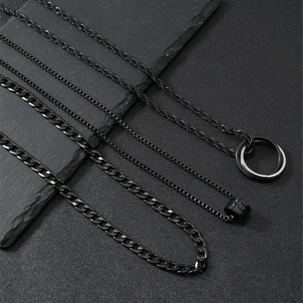Stainless Steel Necklace Three-dimensional Cylindrical Ring Buckle Titanium Steel Necklace Suit