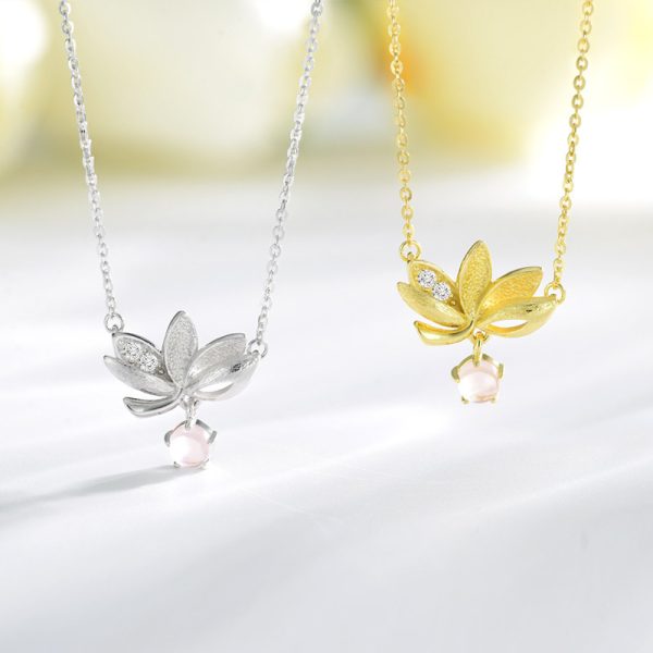 Pink Crystal Necklace Women's Sterling Silver Lotus