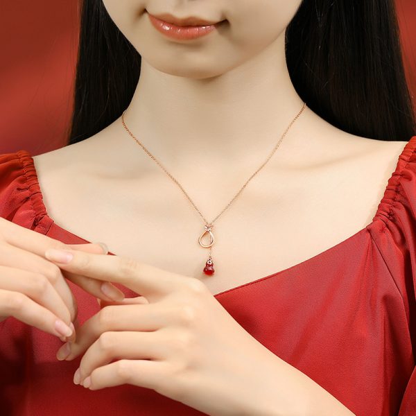Women's Sterling Silver Retro Ethnic Style New Chinese Style Red Agate Gourd Clavicle Chain