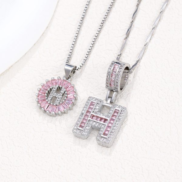 Rock Sugar 26-letter Pendant Necklace For Women, Copper Inlaid Zircon Round Flower Jewelry Set