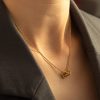 Retro 18K Gold Stainless Steel Titanium Steel Agate Stone Necklace