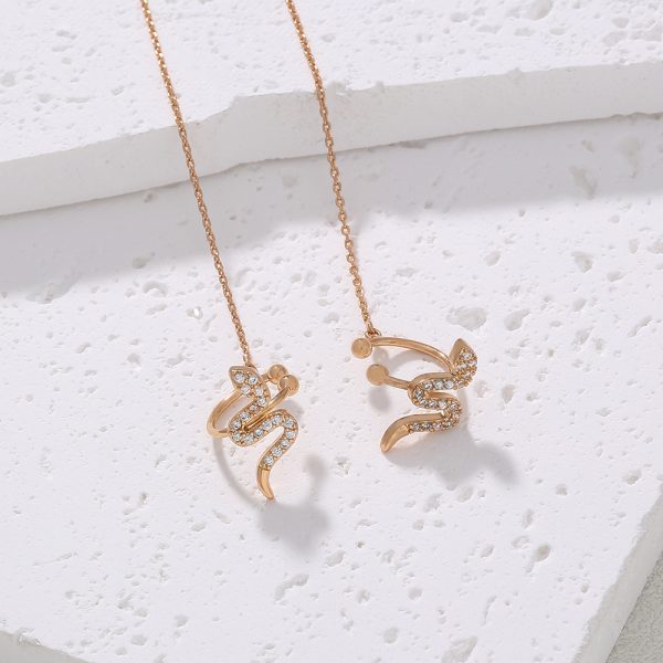Cross Border Jewelry Wholesale Niche Design Earrings Female Fashion Europe And America Snake Shaped Copper Micro Set Zircon Long Tassel Ear Line