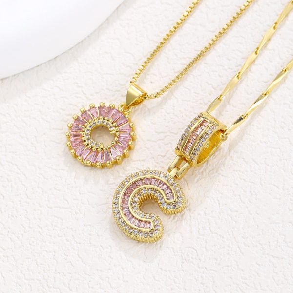 26 Letter Pendant Necklace Copper Inlaid Zirconium Plated Real Gold
