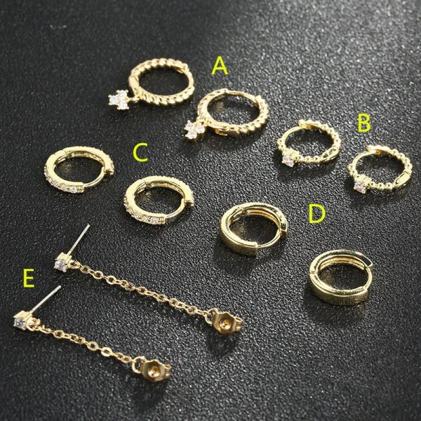 5 Pairs Gold And Silver Ring Earrings Set