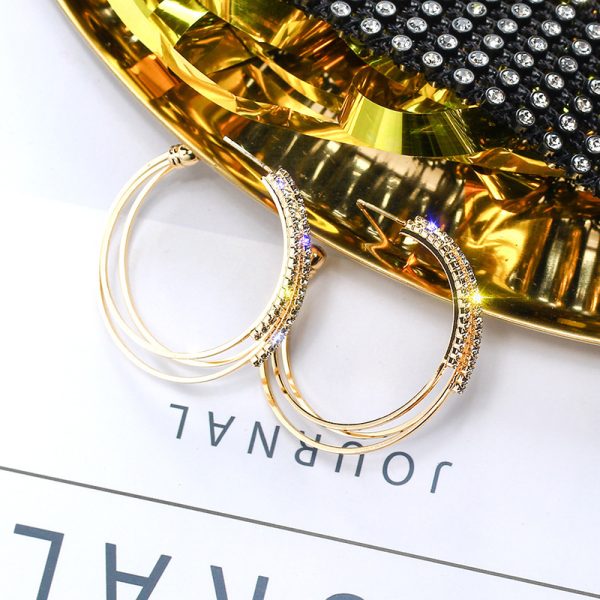 Silver Needle Exaggerated Full Diamond Geometric Circle Earrings Temperament