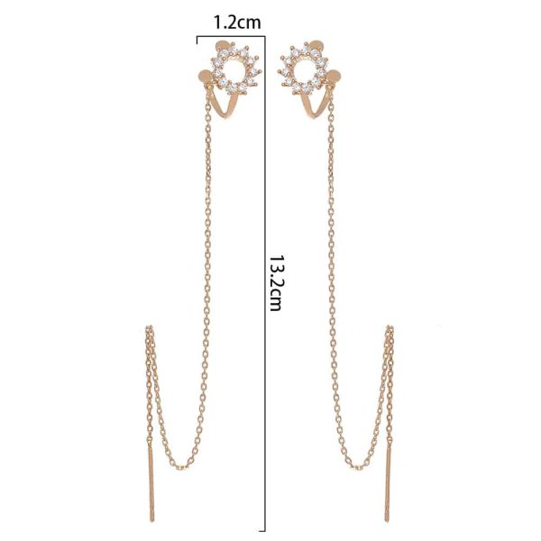 New Korean Super Fairy Ear Thread Female Fashion Personality Round Copper Micro Set Zircon Ear Studs Earbone Clip Chain Simple Style Long Earrings