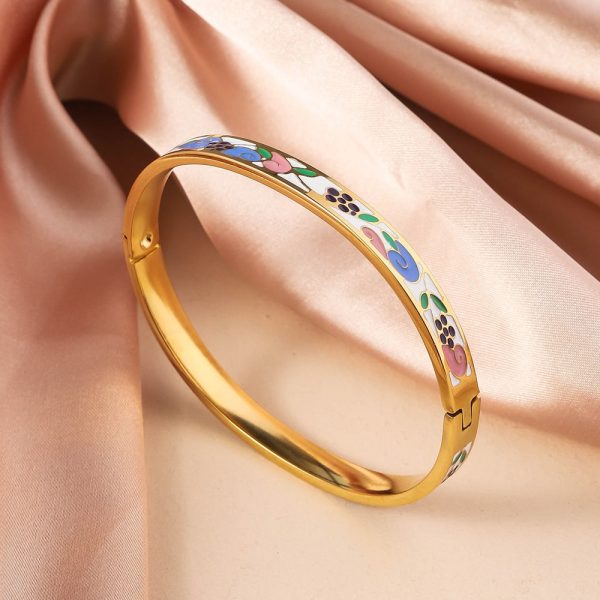 Titanium Steel Bracelet Women's Exquisite Geometric Oil-spot Glaze Flowers