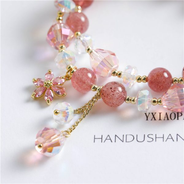 Simple Strawberry Quartz Zircon Bracelet For Women