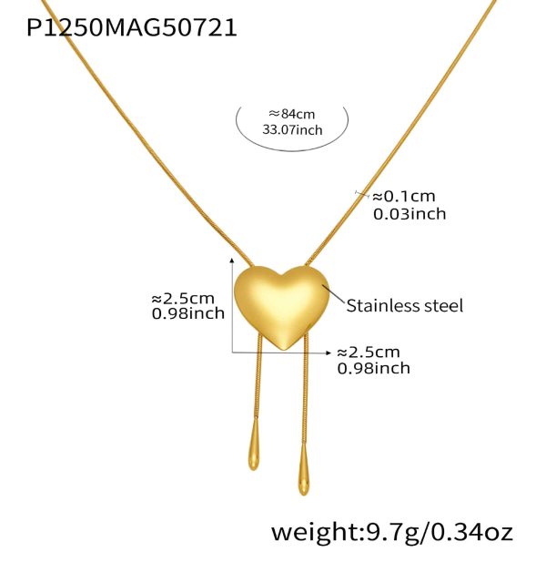 Stainless Steel Glossy Heart Pull-out Long Necklace