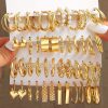 Metal Ear Ring Square Geometric Earrings Suit Combination